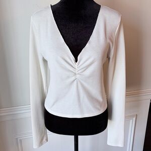 Wild Fable Cinched V-Neck Waffle Cropped Long Sleeve Top